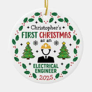 Elektrisch ingenieur eerste kerst gepersonaliseerd keramisch ornament