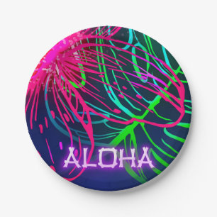 Elektrisch Luau Tropische Nacht Aloha Verjaardagsf Papieren Bordje