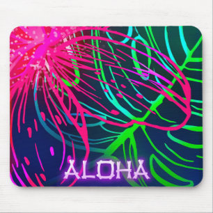Elektrisch Luau Tropische Nacht Neon Aloha Paradij Muismat
