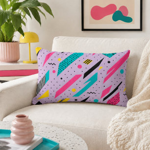 Elektrisch Memphis Strepen Retro Roze Teal Geometr Kussen