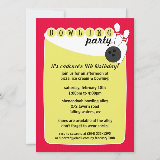 Elektrisch roze retro Bowling Alley Bowling Birthd Kaart (Voorkant)