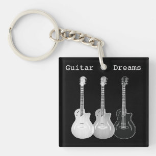 Elektrische akoestische gitaar Black en White Art  Sleutelhanger