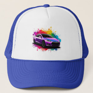 Elektrische auto met levendige kleuraccenten trucker pet