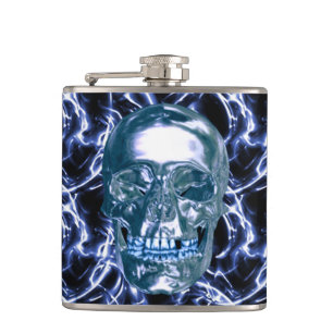 Elektrische Blauwe Chrome Schedel Flask Heupfles