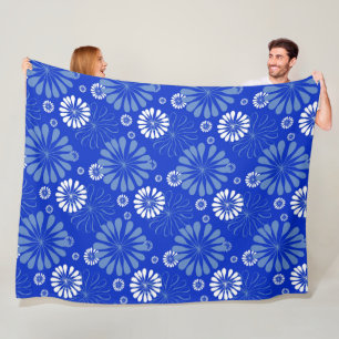 Elektrische Blauwe Moderne Bloemenprint Fleece Deken