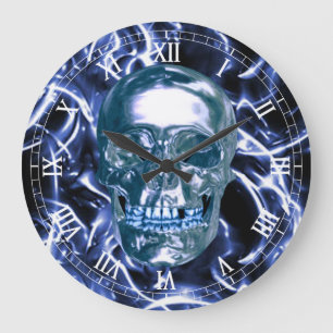 Elektrische Blue Chrome Skull Roman Nummerklok Grote Klok