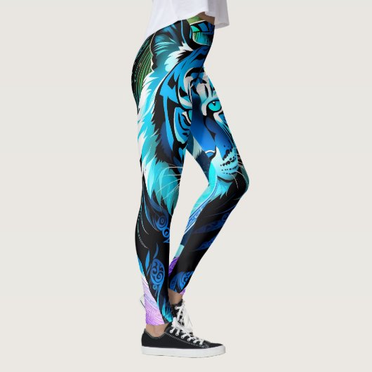 Elektrische Blue Tiger Gym Workout Leggings (Rechts)