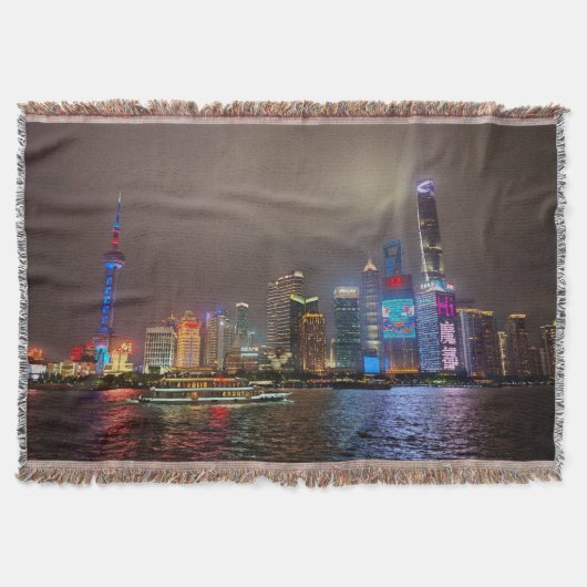Elektrische dromen - Futuristische Shanghai Skylin Deken (Voorkant)