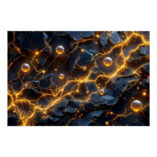 Elektrische energie Abstract met Golden Lightning Perfect Poster