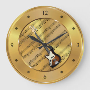 Elektrische gitaar ~ Blad-muziek ~ Gold Background Grote Klok