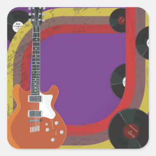 Elektrische gitaar en vinylplaten Vintage-muziek Vierkante Sticker