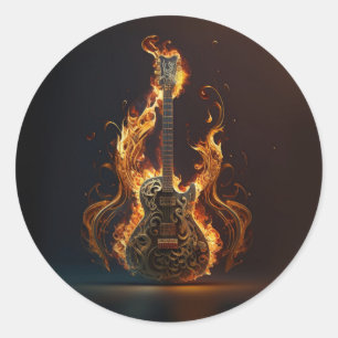 Elektrische gitaar in brand ronde sticker