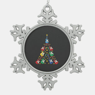 Elektrische gitaar kerstboom muziekliefhebbers tin sneeuwvlok ornament