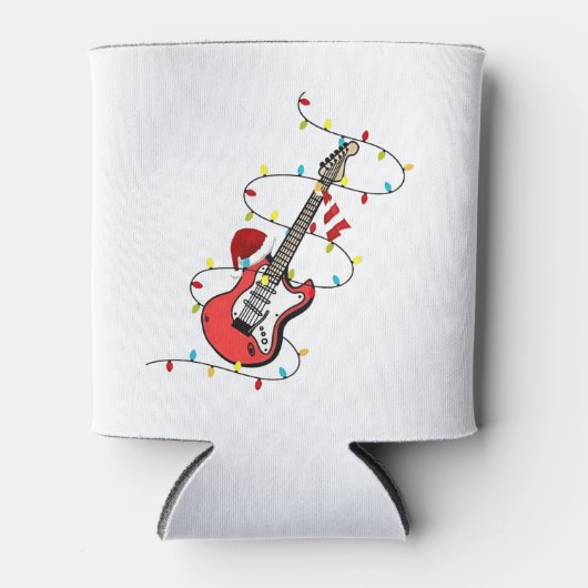 Elektrische Gitaar Kerstman Muziek Kerstman Blikjeskoeler (Voorkant)