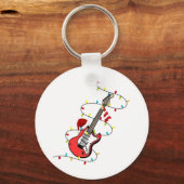 Elektrische Gitaar Kerstman Muziek Kerstman Sleutelhanger (Voorkant)