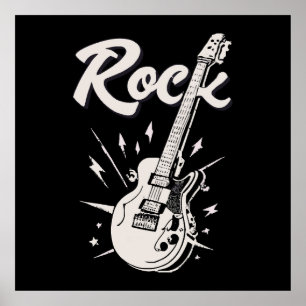 Elektrische gitaar met rock woord poster