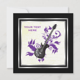 Elektrische gitaar op paarse bladeren op maat prod kaart