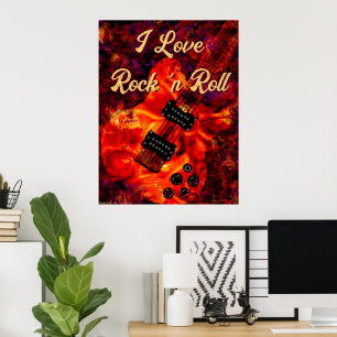 Elektrische gitaar op vuur Red Black Love Rock n R Poster