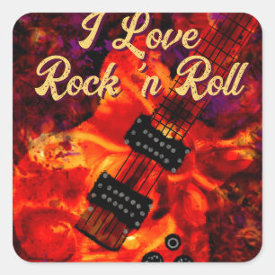 Elektrische gitaar op vuur Red Black Love Rock n R Vierkante Sticker