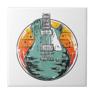 Elektrische Gitaar Retro Zonsondergang Vintage Muz Tegeltje