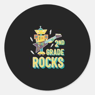 Elektrische Gitaar Robot 2e Grade Rocks Grappig Gi Ronde Sticker