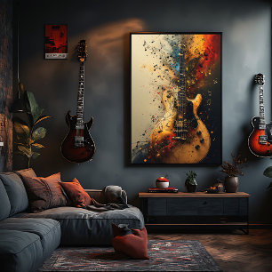 Elektrische Gitaar Spatverf Rockmuziek Canvas Afdruk