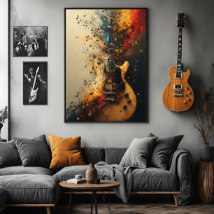 Elektrische Gitaar Spatverf Rockmuziek Poster
