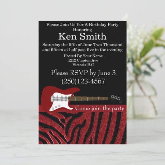 Elektrische Gitaar Verjaardag uitnodiging #8 (Staand voorkant)
