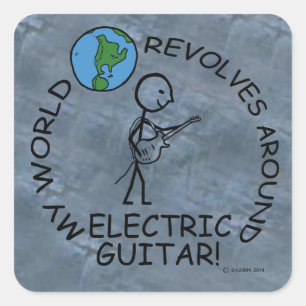 Elektrische gitaar - Wereld revolves rond de vierk Vierkante Sticker