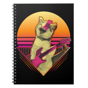 Elektrische gitaarspeelkat Meow 80 s Vaporwave Notitieboek