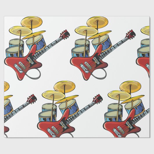 Elektrische gitaren en trommels cadeaupapier (Vlak)