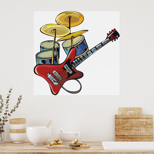 Elektrische gitaren en trommels poster (Keuken)