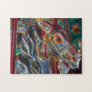 Elektrische kleuren Fiery Steed Carousel Horse Art Legpuzzel