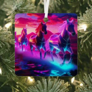 Elektrische kudde - Synthwave paarden Metalen Ornament