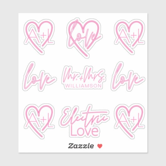Elektrische Liefde Neon Roze Retro Signage Monogra Sticker (Vel)