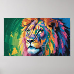 Elektrische Manen Leeuw - Neon Droom Wildlife Kuns Poster