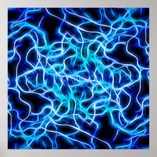 Elektrische neon Blue Tesla Coil Lightning Poster