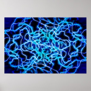 Elektrische neon Blue Tesla Coil Lightning Poster