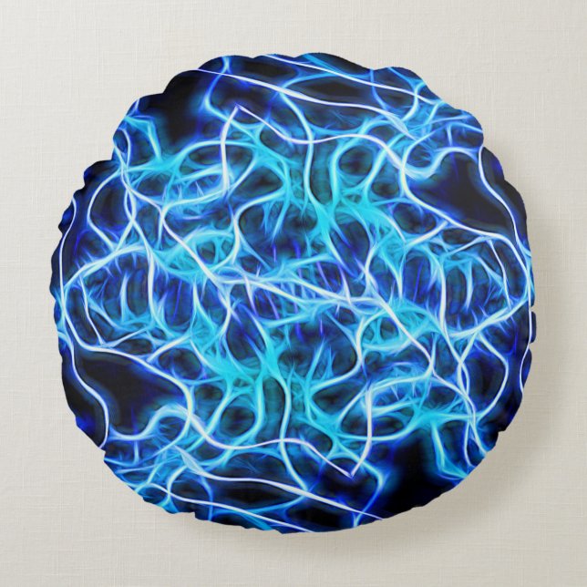 Elektrische neon Blue Tesla Coil Lightning Rond Kussen (Voorkant)