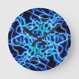Elektrische neon Blue Tesla Coil Lightning Ronde Klok