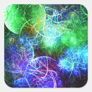 Elektrische Neon Energie Fractale Kunst Vierkante Sticker