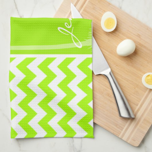 Elektrische Neon Lime Groene Chevron; Tropische Pa Theedoek (Quarter Fold)