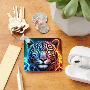 Elektrische Neon Luipaard - Glanzend Dierendesign Sleutelhanger