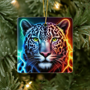 Elektrische Neonluipaard - Glanzend Dierendesign Keramisch Ornament