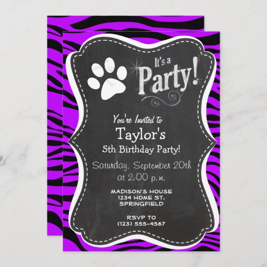 Elektrische Paarse zebrastrepen; pootprint Kaart (Voorkant / Achterkant)