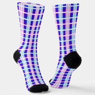 elektrische retro met blauwe en paarse strippen sokken
