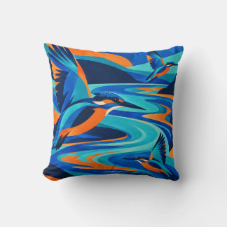 Elektrische Rivier IJsvogels in Blauw en Oranje Kussen