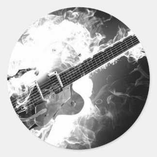 Elektrische Rockabilly Gitaar op Vuur Monochroom Ronde Sticker