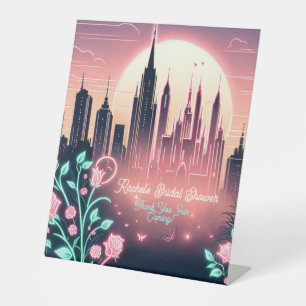 Elektrische Rozen futuristische Neon Vrijgezellenf Reclamebord Met Voetstuk