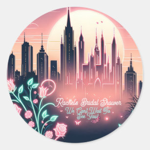 Elektrische Rozen Futuristische Neonsprinkhanen B Ronde Sticker